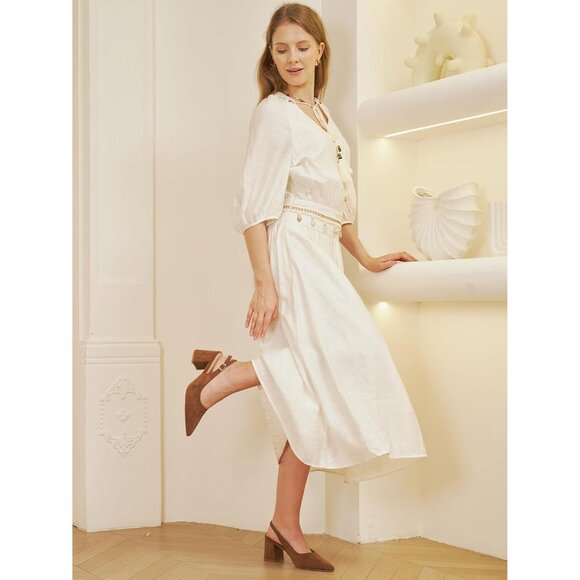 Women's Brown 1 Pointed Closed Toe Slingback Chunky Heels Office Work Pump Shoes - Picture 3 of 9